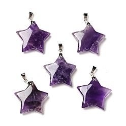 Amethyst Natural Amethyst Pendants, with Platinum Tone Brass Findings, Star Charm, 29x30x8mm, Hole: 6x4mm
