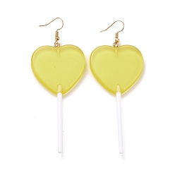 Светло-хаки Прозрачные серьги-подвески в форме сердца для женщин, серьги-подвески конфетного цвета, золотые, светлый хаки, 97~99 мм, штифты : 0.5 мм