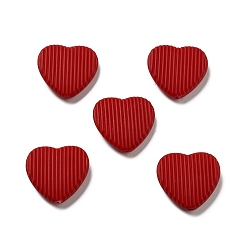 Red Opaque Acrylic Beads, with Enamel, Heart with Stripe Groove Pattern, Red, 22x23x6.5mm, Hole: 1.8mm