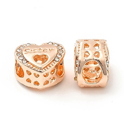 Or Rose Accumuler strass de placage en alliage de perles européennes, Perles avec un grand trou   , coeur avec le mot soeur, or rose, 10.5x12x8.5mm, Trou: 4.5x5mm