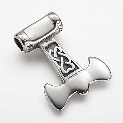 Antique Silver 304 Stainless Steel Pendants, Thor's Hammer with Bat, Antique Silver, 35x27x7mm, Hole: 6mm