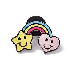 Colorful Rainbow with Star & Heart Enamel Pin, Gunmetal Alloy Brooch for Backpack Clothes, Colorful, 17.5x26x1.5mm