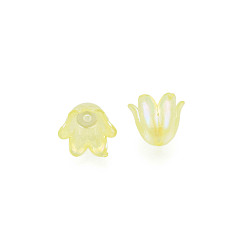 Yellow 6-Petal Imitation Jelly Acrylic Bead Caps, AB Color Plated, Flower, Yellow, 11.5x10.5x8.5mm, Hole: 1.4mm, about 2100pcs/500g