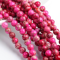 Camellia Dyed & Heated Natural Imperial Jasper Round Bead Strands, Camellia, 8mm, Hole: 1mm, about 49pcs/strand, 16 inch