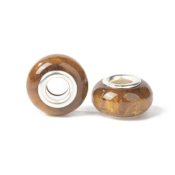 Verge D'or Résine rondelle perles européennes, Perles avec un grand trou   , pierres d'imitation, laiton avec ton argent noyaux doubles, verge d'or, 13.5x8mm, Trou: 5mm