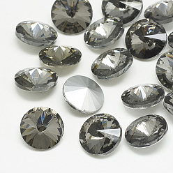 Black Diamond Pointed Back Glass Rhinestone Cabochons, Rivoli Rhinestone, Back Plated, Faceted, Cone, Black Diamond, 10x5mm