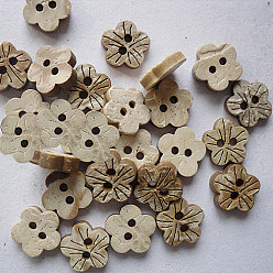 Tan Blossom Buttons for Kids, Coconut Button, Tan, about 10mm in diameter