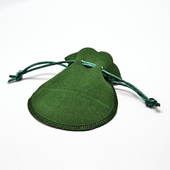 Dark Green Velvet Bags Drawstring Jewelry Pouches, for Party Wedding Birthday Candy Pouches, Dark Green, 13.5x10.5cm
