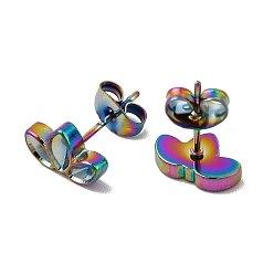 Rainbow Color Ion Plating(IP) 304 Stainless Steel Stud Earring Cabochon Settings, Leaf with Horse Eye Tray, Rainbow Color, Tray: 5x2.5mm and 4x2mm, 6.5x10mm, Pin: 0.8mm