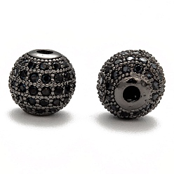 Gunmetal Brass Cubic Zirconia Beads, Round, Gunmetal, 10mm, Hole: 1.5mm