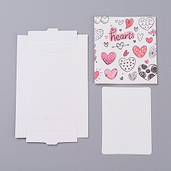 Blanco Cajas de papel kraft y tarjetas de exhibición de joyas de collar, cajas de embalaje, con el patrón de corazón, blanco, tamaño de caja plegada: 7.3x5.4x1.2 cm, tarjeta de presentación: 7x5x0.05 cm