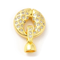 Real 18K Gold Plated Rack Plating Brass Micro Pave Clear Cubic Zirconia Fold Over Clover Clasps, Long-Lasting Plated, Ring, Real 18K Gold Plated, Round: 15x4mm, Hole: 2mm, Clasp: 12x6.5x5.5mm, Inner Diameter: 4mm