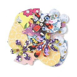 Mixed Color Butterfly/Flower/Teardrop PU Leather Big Pendants, Double Sided, with Mixed Patterns, Mixed Color, 32.5~56x37~48x1.5~2mm, Hole: 1~2.5mm