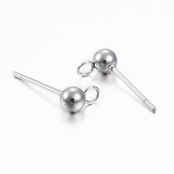 Stainless Steel Color 304 Stainless Steel Stud Earring Findings, with Loop, Round, Stainless Steel Color, 16x7x4mm, Hole: 2mm, Pin: 0.8mm