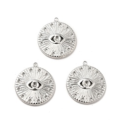 Stainless Steel Color 304 Stainless Steel Pendants Rhinestone Setting, Flat Round with Eye, Stainless Steel Color, 23.5x21x3mm, Hole: 1.4mm, Fit for 1.2~2mm Rhinestone