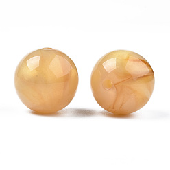 Verge D'or Perles acryliques opaques, Couleur de deux tons, avec de la poudre de paillettes, ronde, verge d'or, 19.5x19mm, Trou: 2.5mm, environ110 pcs / 500 g