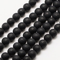 Black Agate Frosted Natural Black Agate Bead Strands, Faceted(128 Facets) Round, 10mm, Hole: 2mm, about 38pcs/strand, 15 inch