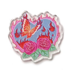 Fleur Pendentifs en acrylique imprimés transparents pour la Saint-Valentin, charme coeur, fleur, 38x40x2.5mm, Trou: 2mm