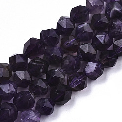 Amethyst Natural Amethyst Beads Strands, Star Cut Round Beads, Faceted, 6~7x7x6mm, Hole: 1mm, about 56~57pcs/strand, 14.37 inch~14.76 inch(36.5~37.5cm)