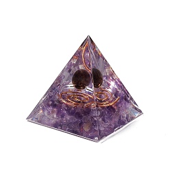 Amethyst Orgonite Pyramid Resin Display Decorations, with Gold Foil and Natural Amethyst Chips Inside, for Home Office Desk, 50x50x51.5mm