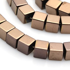 Copper Plated Cube Non-magnetic Synthetic Hematite Beads Strands, Copper Plated, 6x6x6mm, Hole: 1mm, about 62pcs/strand, 15.7 inch