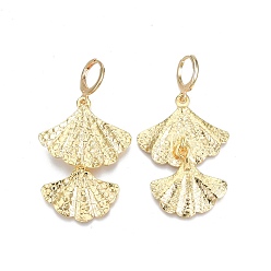Real 18K Gold Plated Brass Ginkgo Leaf Dangle Leverback Earrings for Women, Cadmium Free & Nickel Free & Lead Free, Real 18K Gold Plated, 53mm, Pin: 1mm