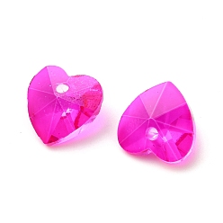 Magenta Romantic Valentines Ideas Glass Charms, Faceted Heart Pendants, Magenta, 14x14x8mm, Hole: 1mm