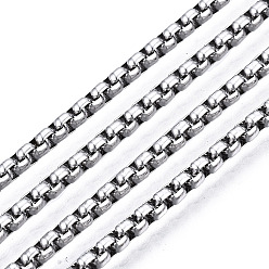 Stainless Steel Color 201 Stainless Steel Box Chains, with Spool, Unwelded, Stainless Steel Color, 2.5x2.5x1.3mm, about 82.02 Feet(25m)/roll