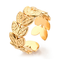 Real 18K Gold Plated Ion Plating(IP) 304 Stainless Steel Leaf Cuff Rings, Wide Band Rings, Open Rings for Women Girls, Real 18K Gold Plated, US Size 7(17.7mm)