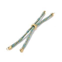 Dark Sea Green Nylon Cord Silder Bracelets, for Connector Charm Bracelet Making, with Rack Plating Golden Brass Clasp, Long-Lasting Plated, Cadmium Free & Lead Free, Dark Sea Green, 9-1/8x1/8 inch(23x0.3cm), Hole: 2mm