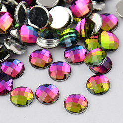 Colorful Taiwan Acrylic Rhinestone Cabochons, Flat Back and Faceted, Half Round/Dome, Colorful, 20x6mm