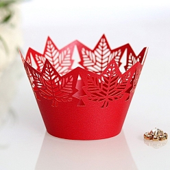 Red Thanksgiving Day Theme Maple Leaf Paper Baking Cups, Fluted Cupcake Liner, Bakeware Accessoires, Red, 215x90mm