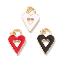 Mixed Color Rack Plating Brass Enamel Pendants, with Jump Ring, Cadmium Free & Nickel Free & Lead Free, Real 18K Gold Long-Lasting Plated, Heart Lock, Mixed Color, 22x14x2mm, Hole: 3.4mm