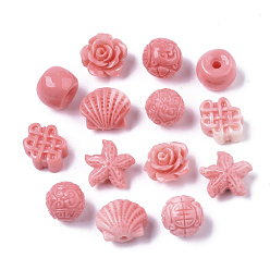 Rosa Caliente Cuentas de coral sintéticas, formas mixtas, color de rosa caliente, 9~23.5x10.5~19x9~17 mm, agujero: 1.4 mm