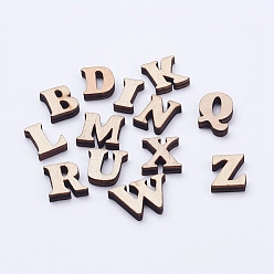 Letter Cabochons de bois, mélange de lettres, lettres mixtes aléatoires, 14~19x8~21x3.5~4mm