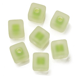 Yellow Green Frosted Acrylic European Beads, Bead in Bead, Cube, Yellow Green, 13.5x13.5x13.5mm, Hole: 4mm