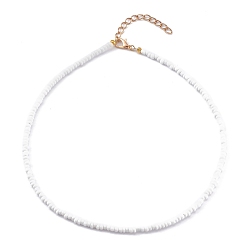 White Round Opaque Colours Glass Seed Beaded Necklaces, with Alloy Lobster Claw Clasps, Golden, White, 15.07 inch(38.5cm)