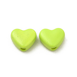 Green Yellow Heart Spray Painted Alloy Beads, Cadmium Free & Nickel Free & Lead Free, Green Yellow, 5x6x3mm, Hole: 1.2mm
