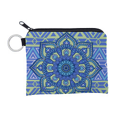 Light Sky Blue Mandala Flower Pattern Polyester Clutch Bags, Change Purse with Zipper & Key Ring, for Women, Rectangle, Light Sky Blue, 12x9.5cm