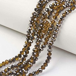 Dark Goldenrod Electroplate Transparent Glass Beads Strands, Half Black Plated, Faceted, Rondelle, Dark Goldenrod, 4x3mm, Hole: 0.4mm, about 123~127pcs/strand, 16.5~16.9 inch(42~43cm)
