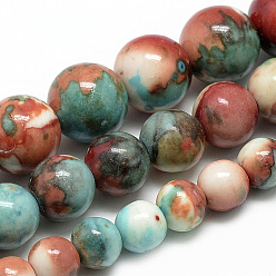 Brown Synthetic Ocean White Jade Beads Strands, Dyed, Round, Brown, 6~7mm, Hole: 1mm, about 65pcs/strand, 16.3 inch