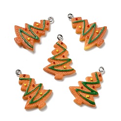 Sandy Brown Opaque Resin Pendants, with Platinum Tone Iron Loops, Imitation Gingerbread, Christmas Tree, Sandy Brown, 31x21.5x4mm, Hole: 2mm