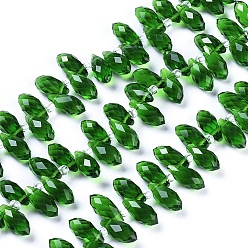 Vert Mer Moyen Perles en cristal en verre brins, perles percées, facette, larme, vert de mer moyen, 13x6mm, Trou: 1mm, Environ 100 pcs/chapelet, 16.5 pouce