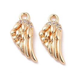 Real 14K Gold Plated Brass Micro Pave Clear Cubic Zirconia Charms, Cadmium Free & Lead Free, Wing, Real 14K Gold Plated, 14x6x2mm, Hole: 1.2mm