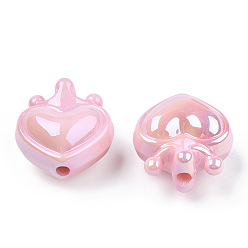 Pink UV Plating Opaque Rainbow Iridescent Acrylic Beads, Heart with Crown, Pink, 24.5x21.5x14mm, Hole: 3mm