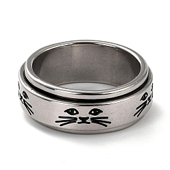 Cat Shape 203 Stainless Steel Rotating Spinner Fidget Band Rings for Anxiety Stress Relief, Stainless Steel Color, Cat Pattern, US Size 6 3/4(17.1mm), 8mm