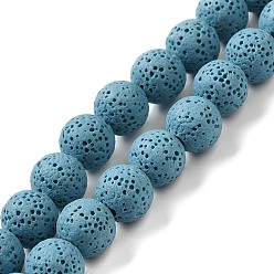 Cadet Blue Natural Lava Rock Bead Strands, Dyed, Round, Cadet Blue, 8mm, Hole: about 2mm, about 52pcs/strand, 15.5 inch