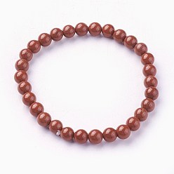 Jaspe Rouge Perles naturelles jaspe rouge étirer bracelets, ronde, 1-7/8 pouces ~ 2-1/8 pouces (4.9~5.3 cm), perles: 6~7 mm