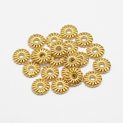 Real 18K Gold Plated Brass Spacer Beads, Long-Lasting Plated, Real 18K Gold Plated, Flower, Golden, 9x1.5mm, Hole: 2mm