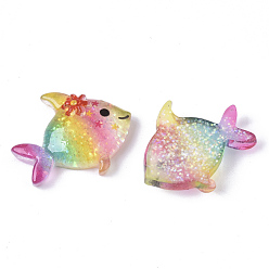 Разноцветный Кабошоны из смолы, с блеском порошок, рыба, красочный, 19.5x23x6 мм